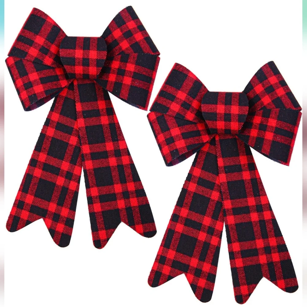 2 Pack Red Black Buffalo Plaid Bow 12 x 18 Christmas Bows Wreaths Tree Garland